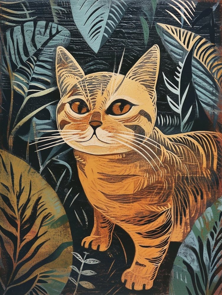 Balinese Cat Relief Illustration 2