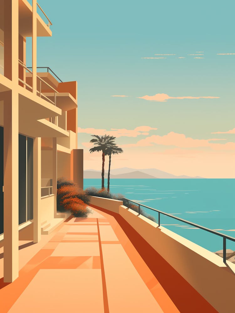 Malibu Beach California Mediterranean Style Illustration 1