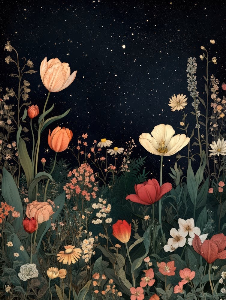Nachthimmel mit Blumen
