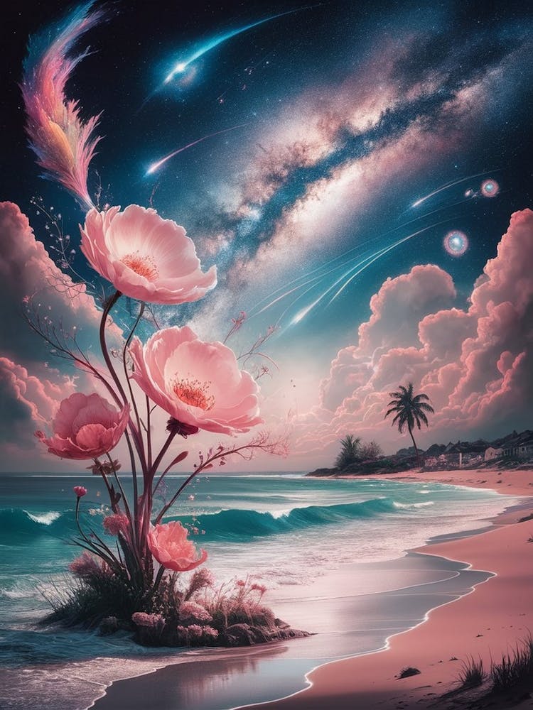 Pink Flowers On The Beach