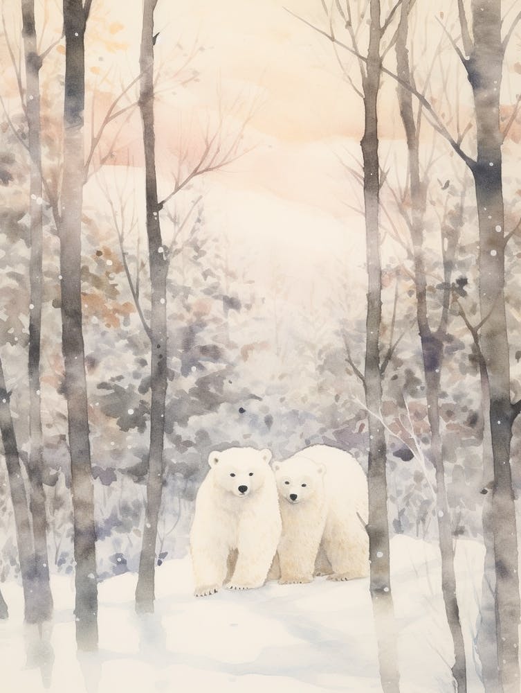 Winter Watercolour Polar Bear 1