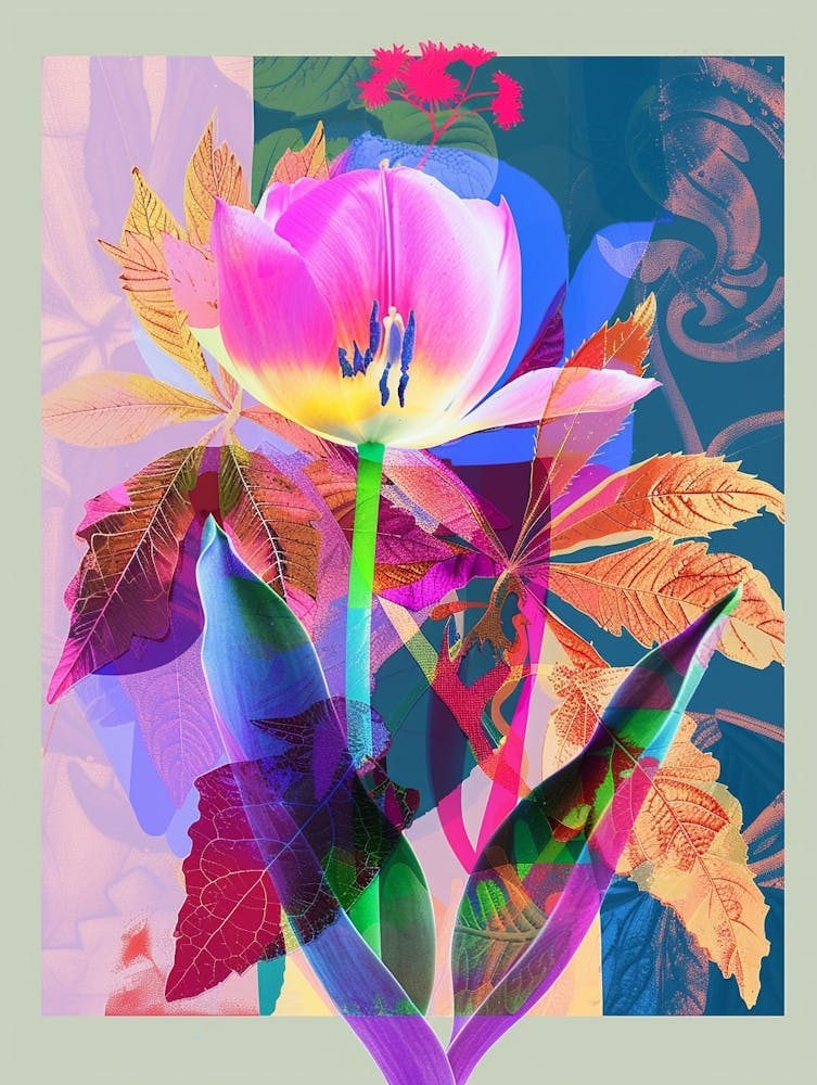 Tulip 4 Neon Flower Collage