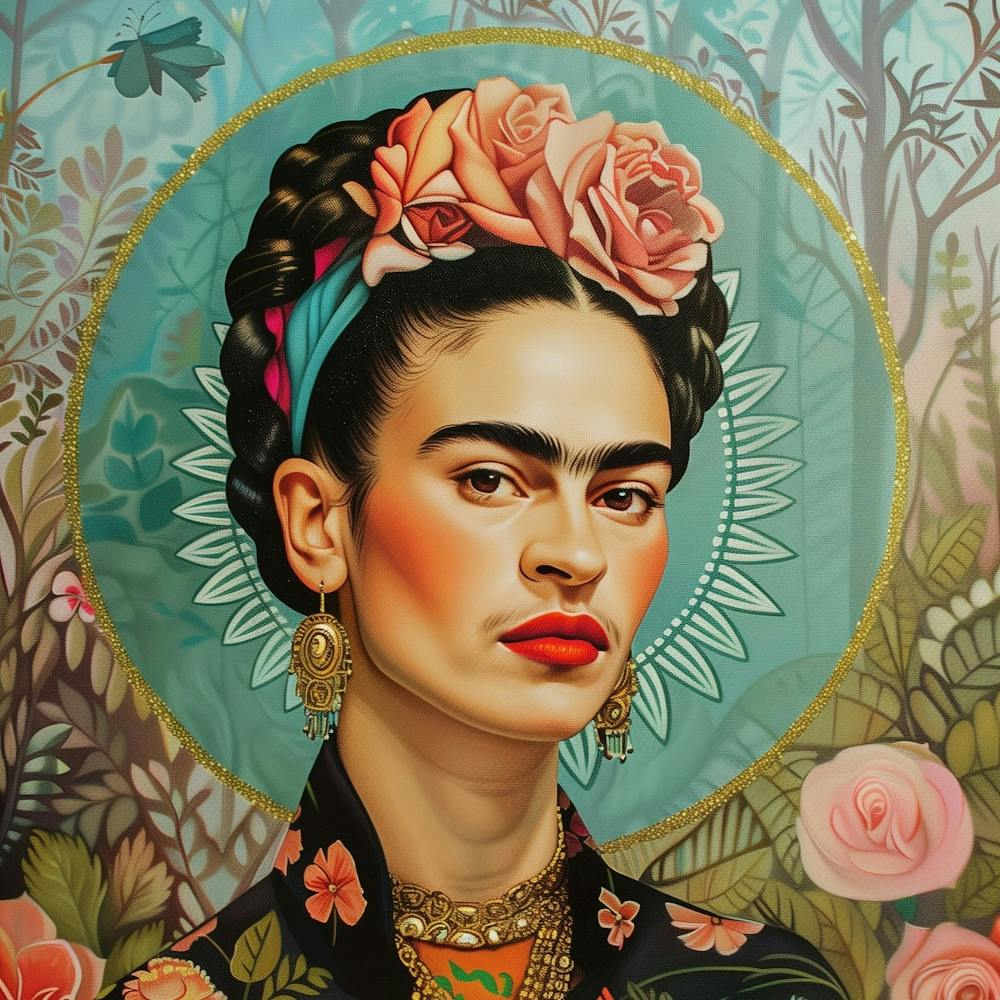 Frida Kahlo Pastell Illustration Malerei, Mexikanische Botanische Blumen Kunst