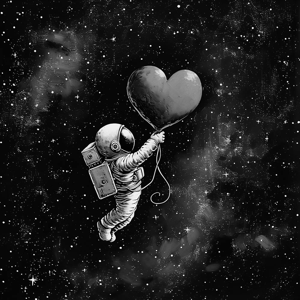 Astronaut In Space With A Heart Balloon