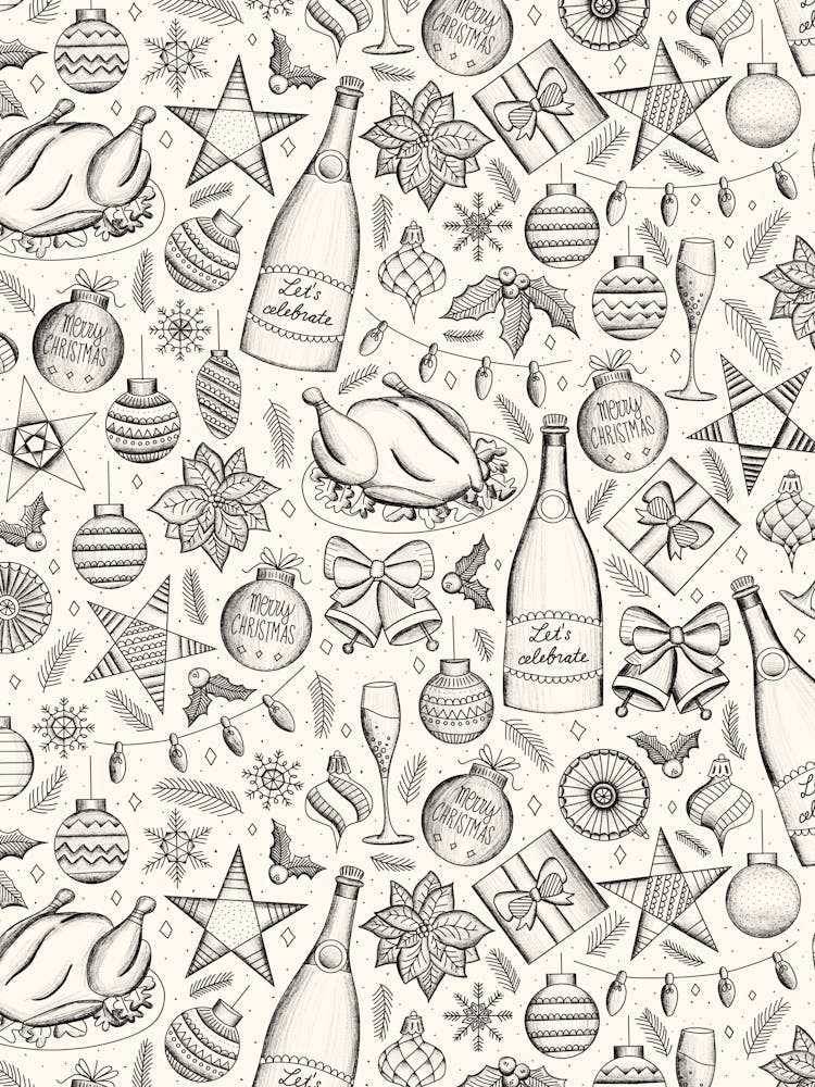 Holiday Dinner Toile Vintage Style Christmas Dinner Black and Cream