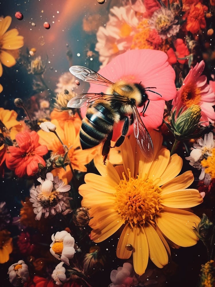 Blumen-Retro Bienen-Collage 1
