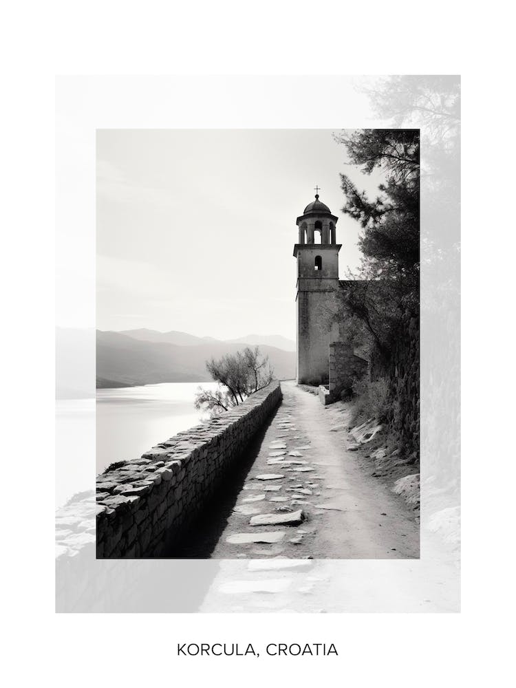 Poster Of Korcula, Croatia, Black And White Old Photo 3