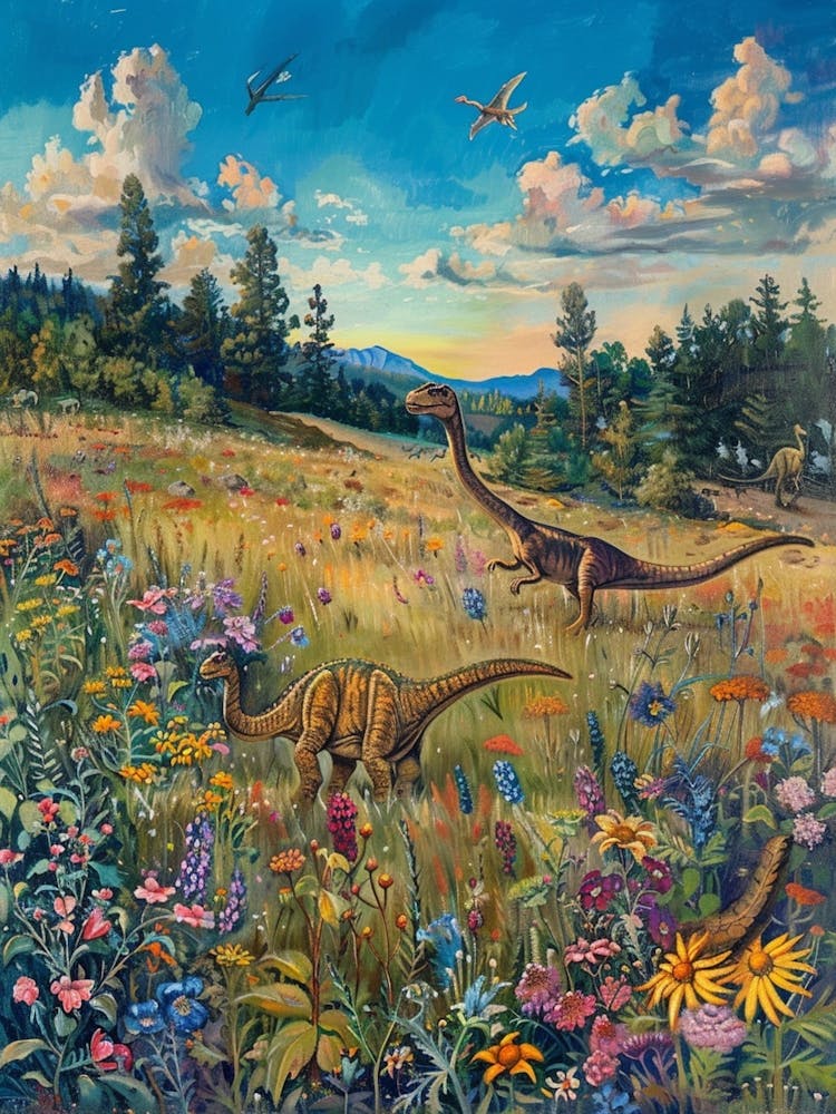 Dinosaur In The Meadow Painting 2