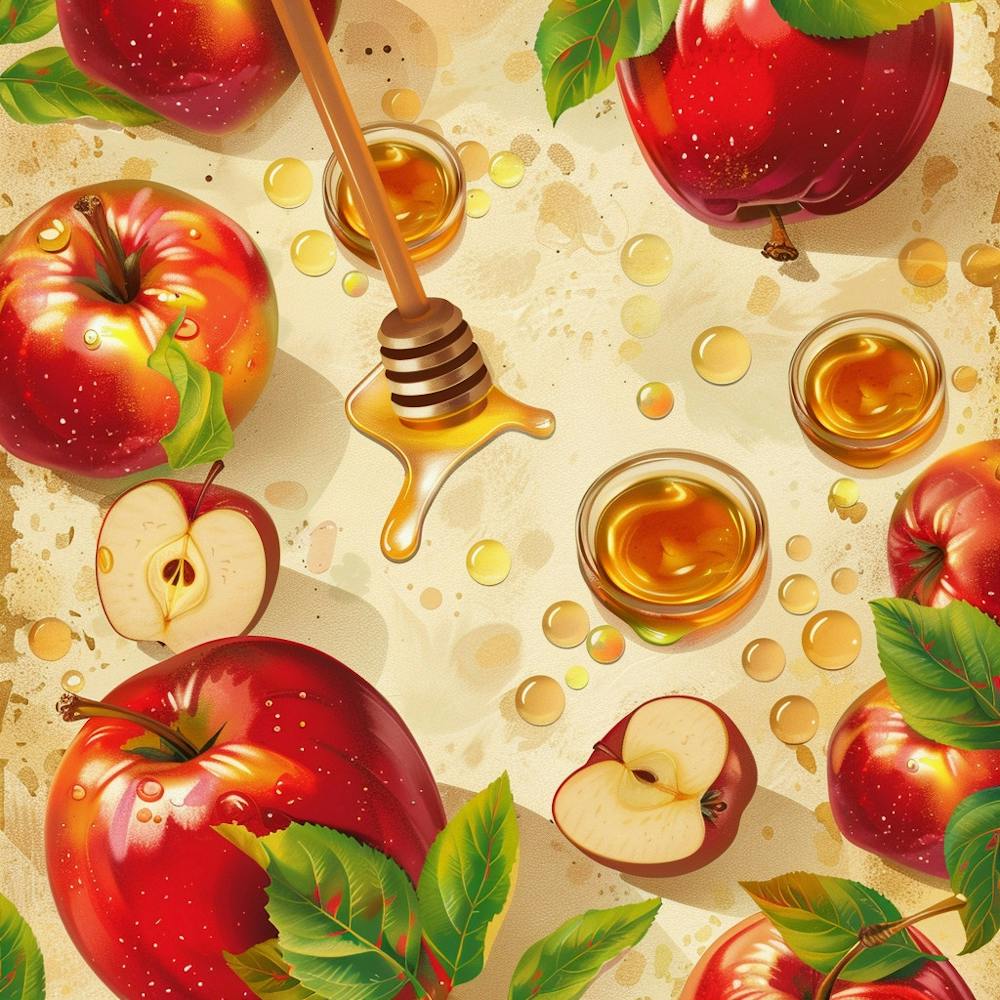 Rosch Haschana Banner Textur mit Äpfeln und Honig 1718402752 2