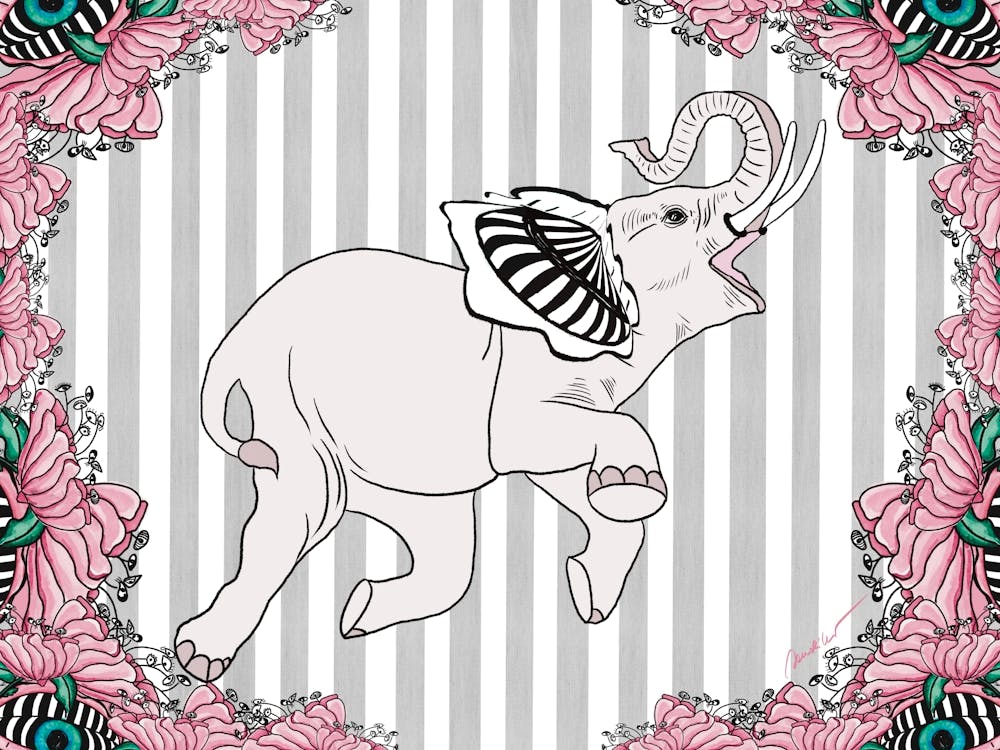 Shouting Elephant - an flying elephant shouting for luck