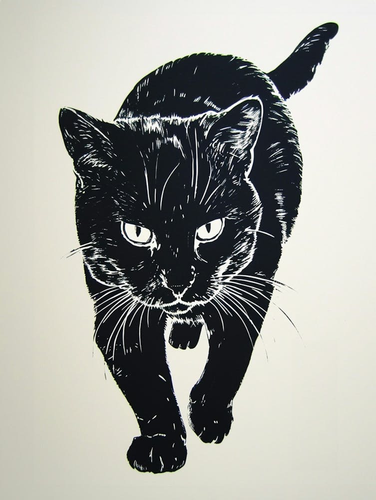 American Shorthair Linocut Blockprint 2