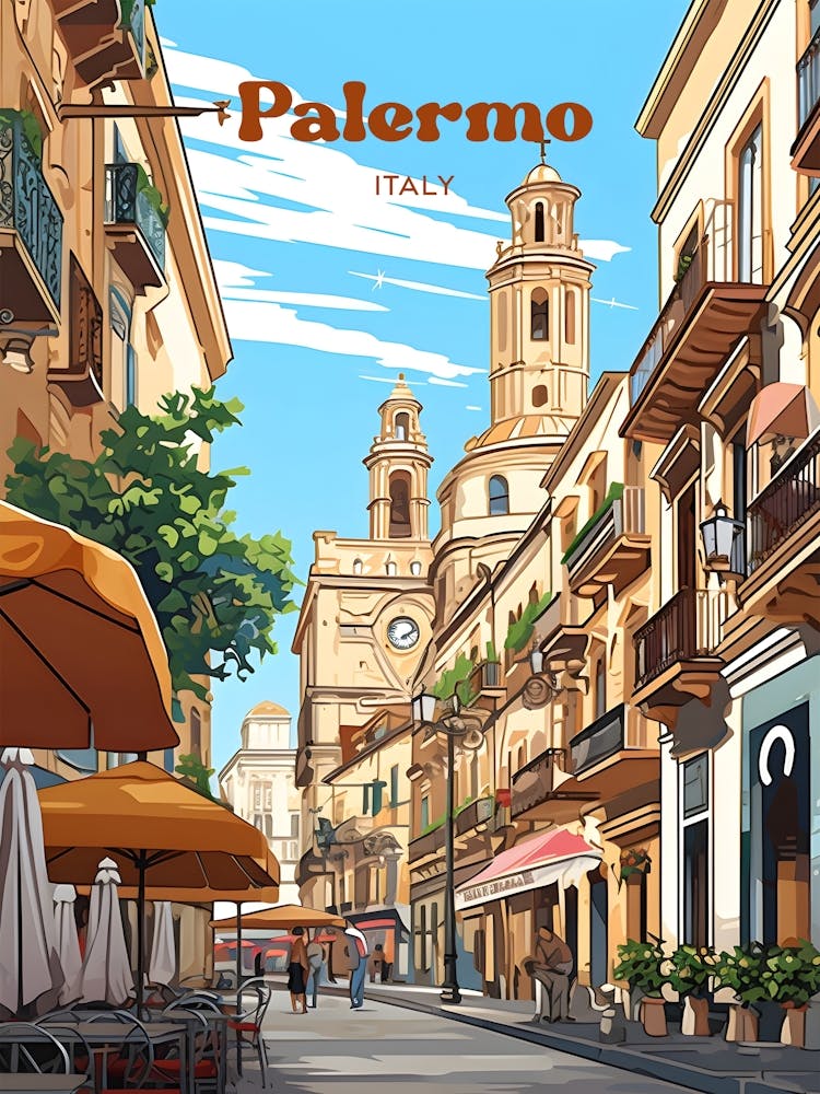 Palermo Italy Modern Travel Illustration