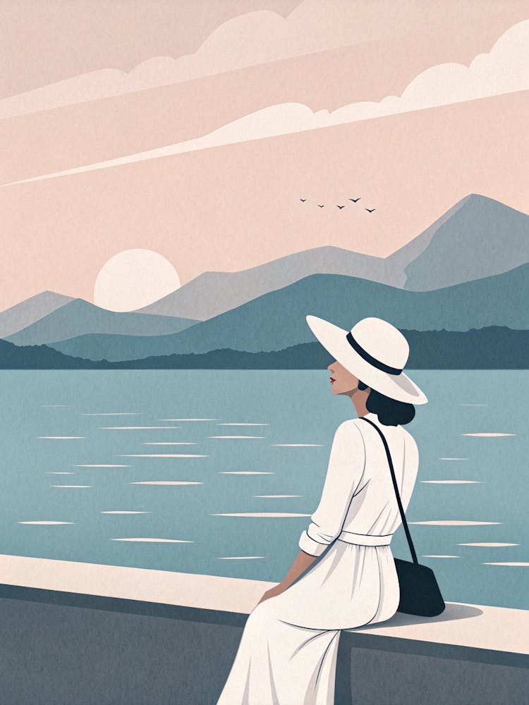 Woman Looking At The Lake art print