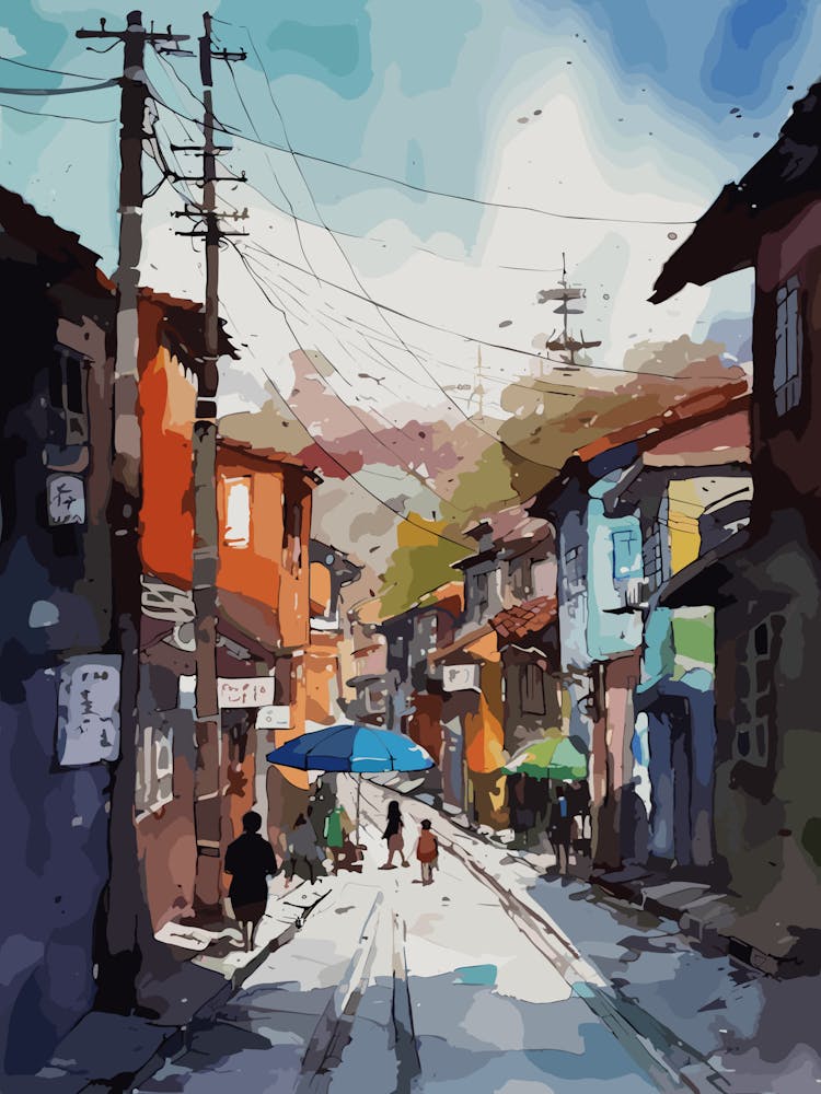 Painting Of Seoul South Korea In The Style Of Watercolour 2