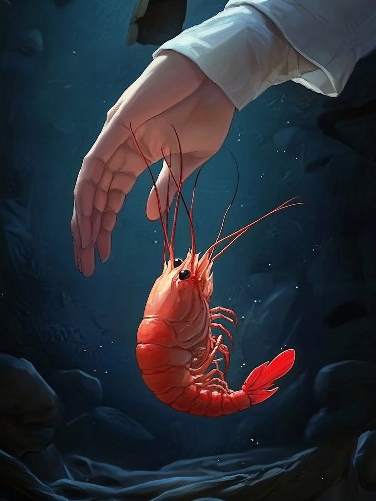 Hand Holding A Shrimp