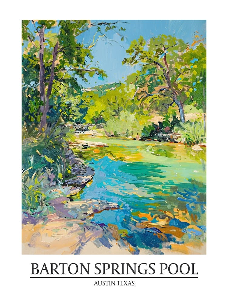 Barton Springs Pool Austin Texas Oil Painting 2 Poster