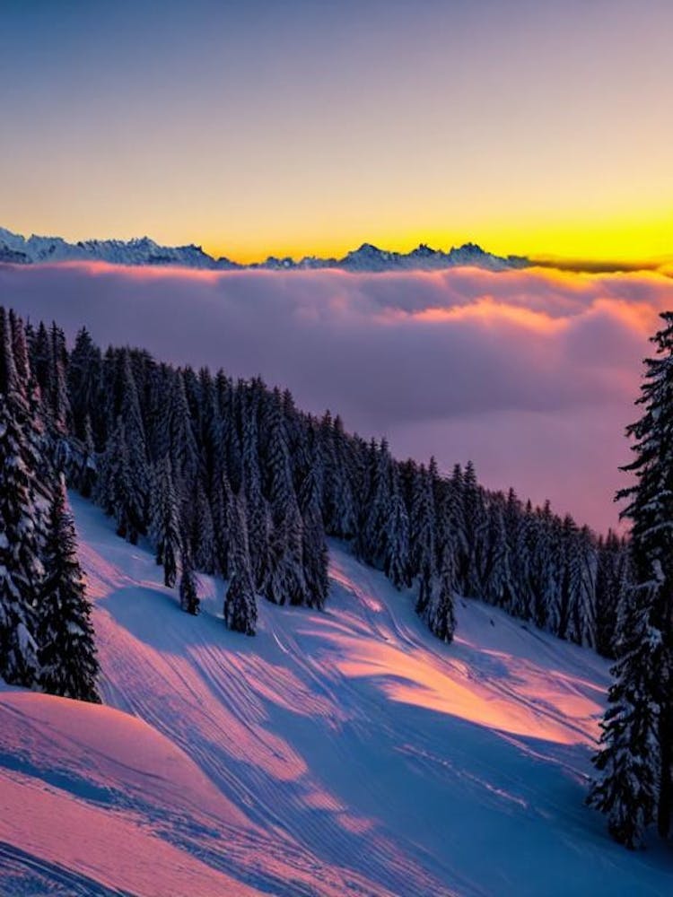 La Clusaz, Frankreich Sonnenaufgang Ski-Poster