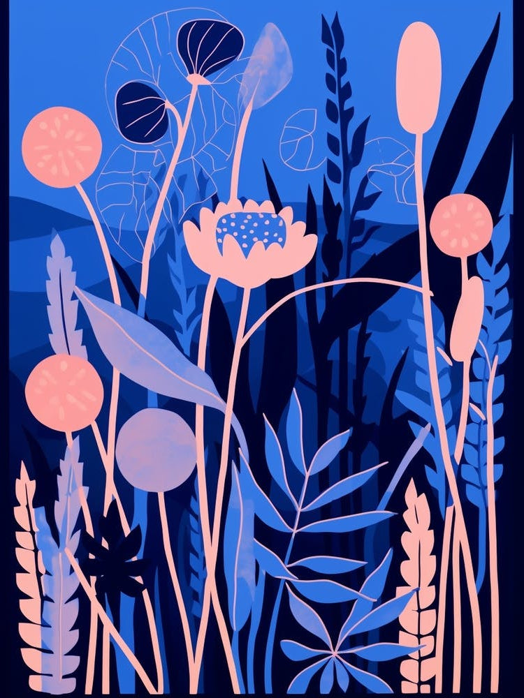 Blue Flower Illustration Fountain Grass 3