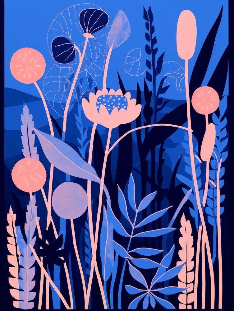 Blue Flower Illustration Fountain Grass 3
