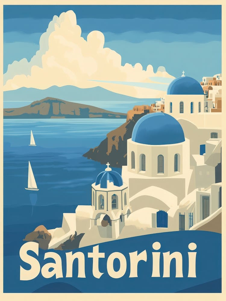 Aihrgdesign A Vintage Travel Poster Of Santorini Featuring Th C4f4ebf0 3709 43dd 9334 D76f632a572b 3