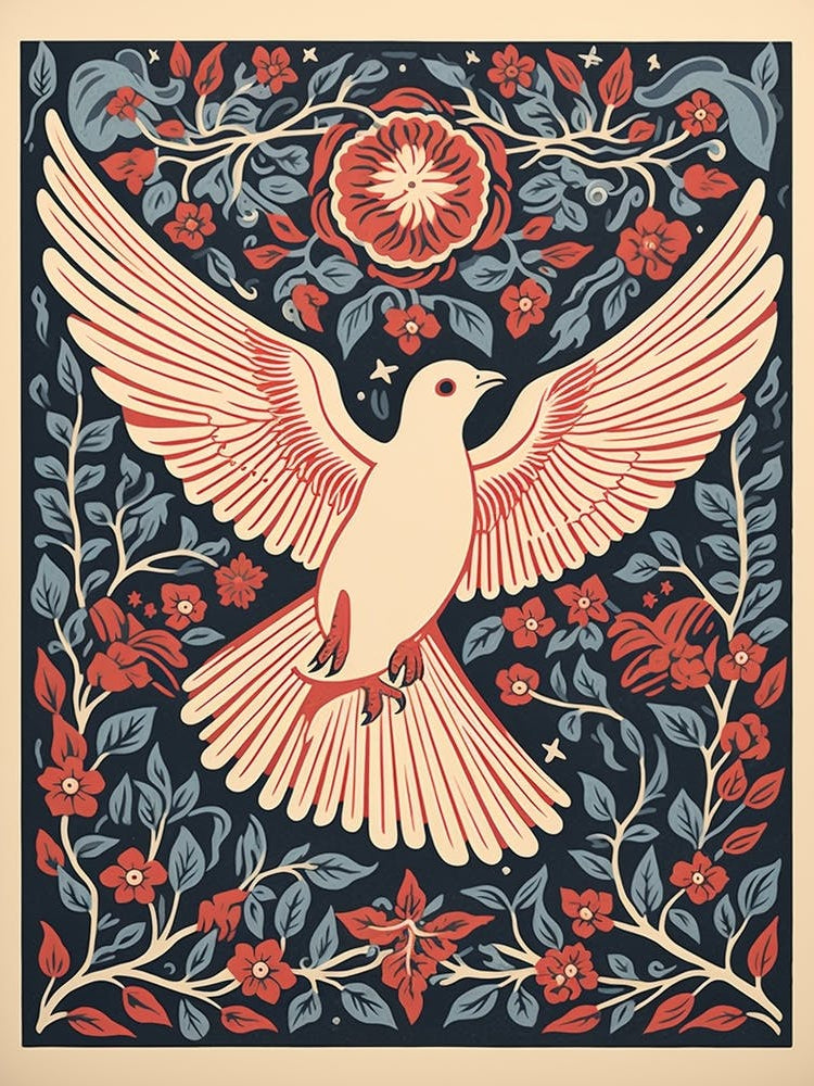 Vintage Bird Linocut Dove 2