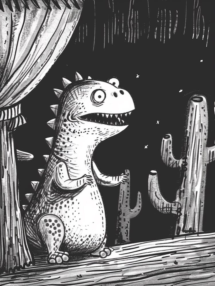 Dinosaur At The Theatre Black Sketch