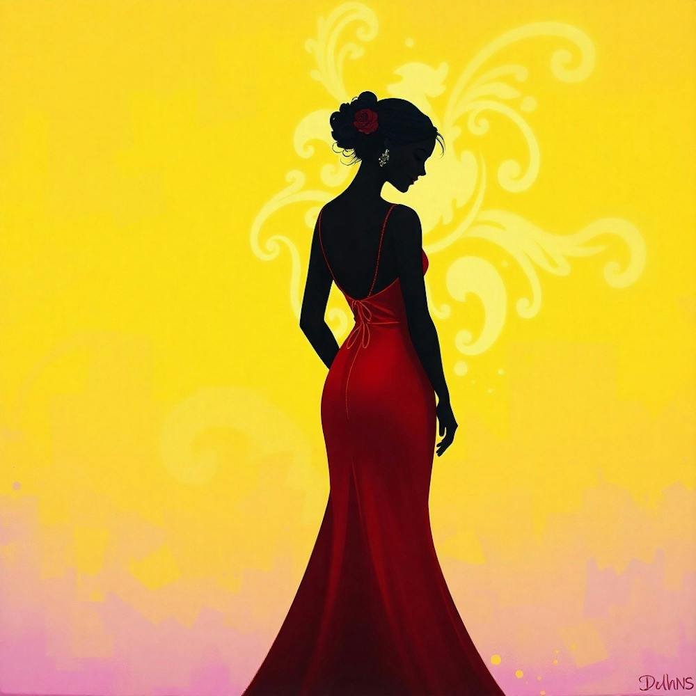 Silhouette Of A Woman In A Red Dress