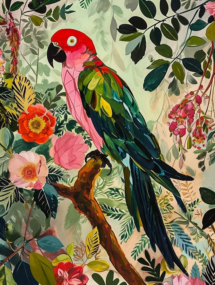 Floral Animal Painting Parrot 1