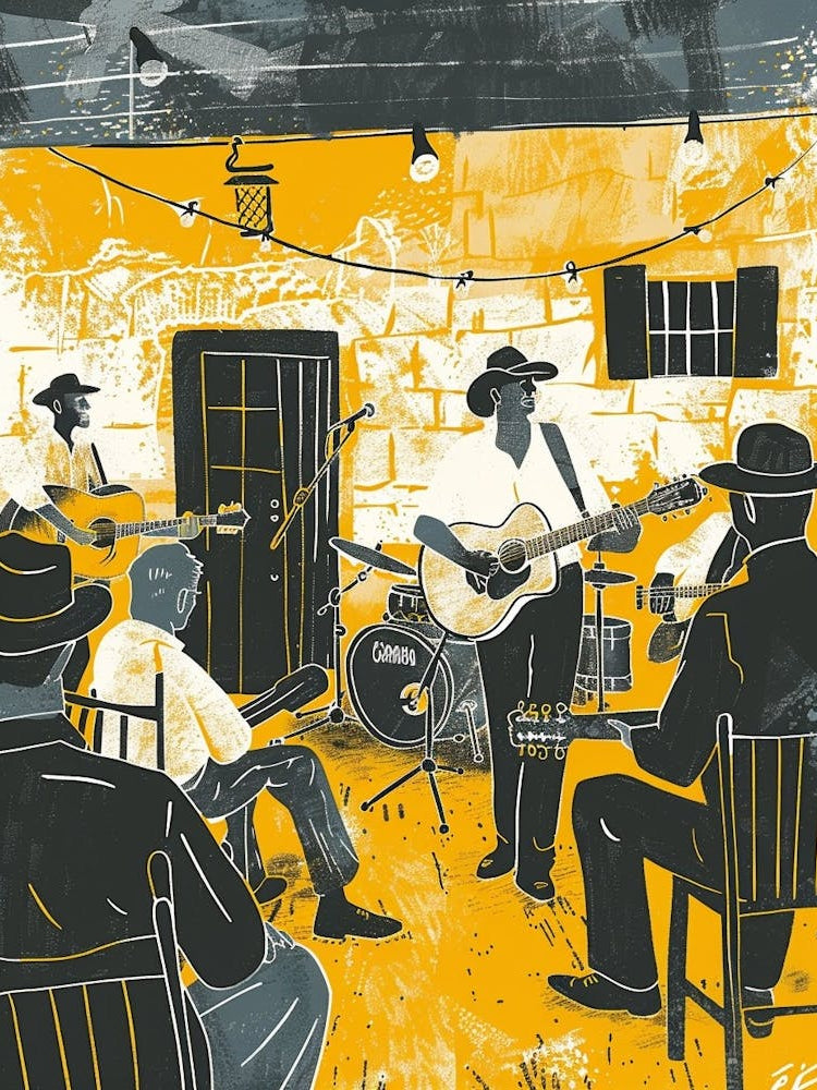 Duotone Illustration Live Music Scene Austin Texas  4