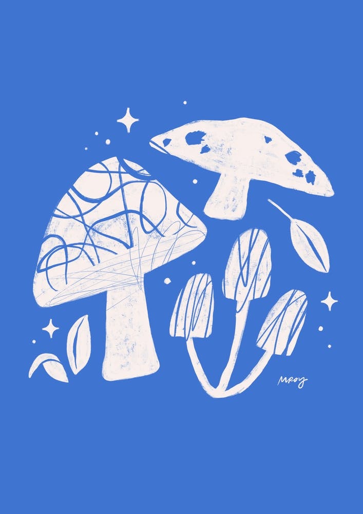 Abstract Mushrooms Blue   