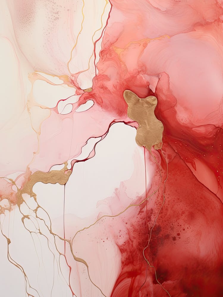 Red, White, Gold Flow Asbtract Painting 2