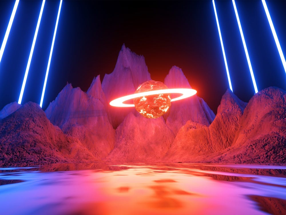 Neon landscape: Saturn [synthwave/vaporwave/cyberpunk] — aesthetic retrowave neon poster