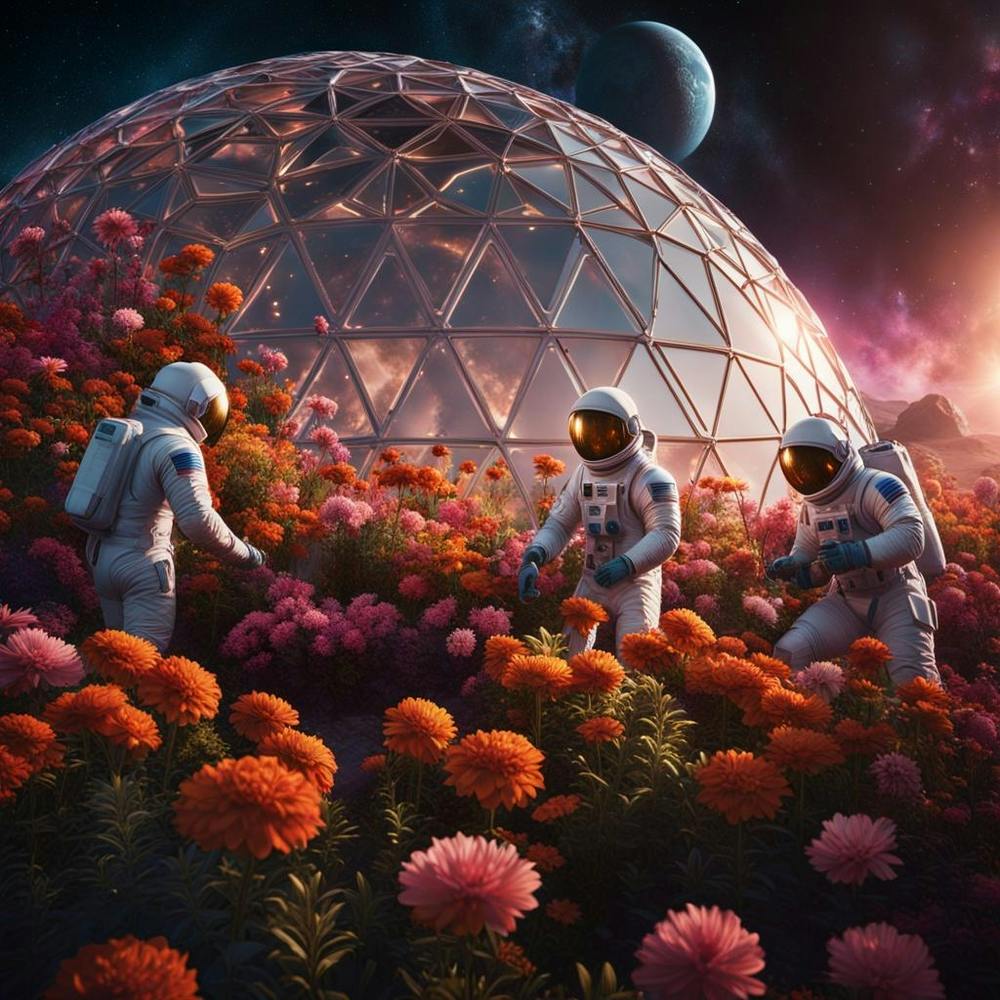 Moon floriculture under domes.