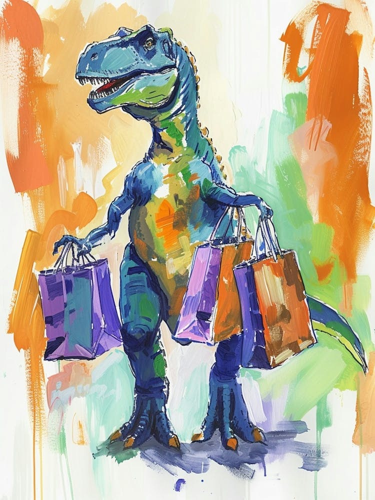 Dinosaur Shopping Orange Blue Brushstrokes  4