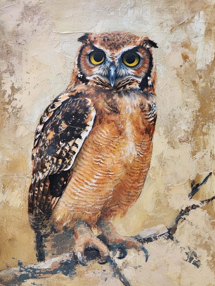 African Wood Owl Japanese Painting 8