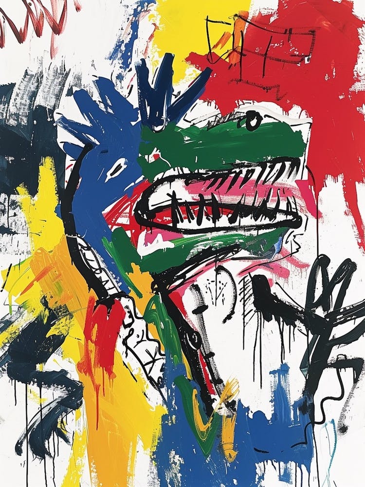 Abstract Dinosaur Paint Splash White Red Green