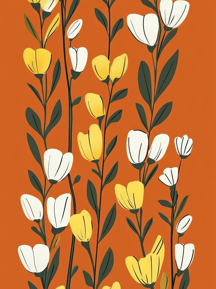 Yellow Flowers On Orange Background