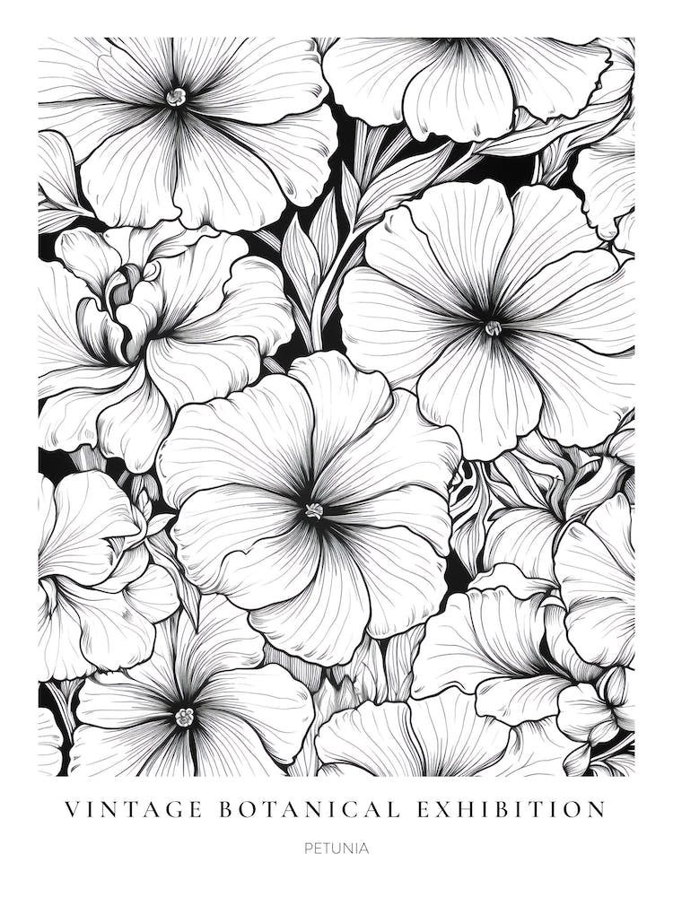 Petunia B&W Vintage Botanical Poster