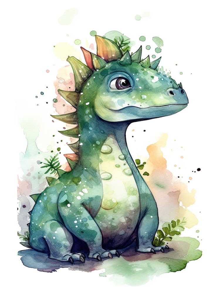 Corythosaurus Cute Dinosaur Watercolour 2