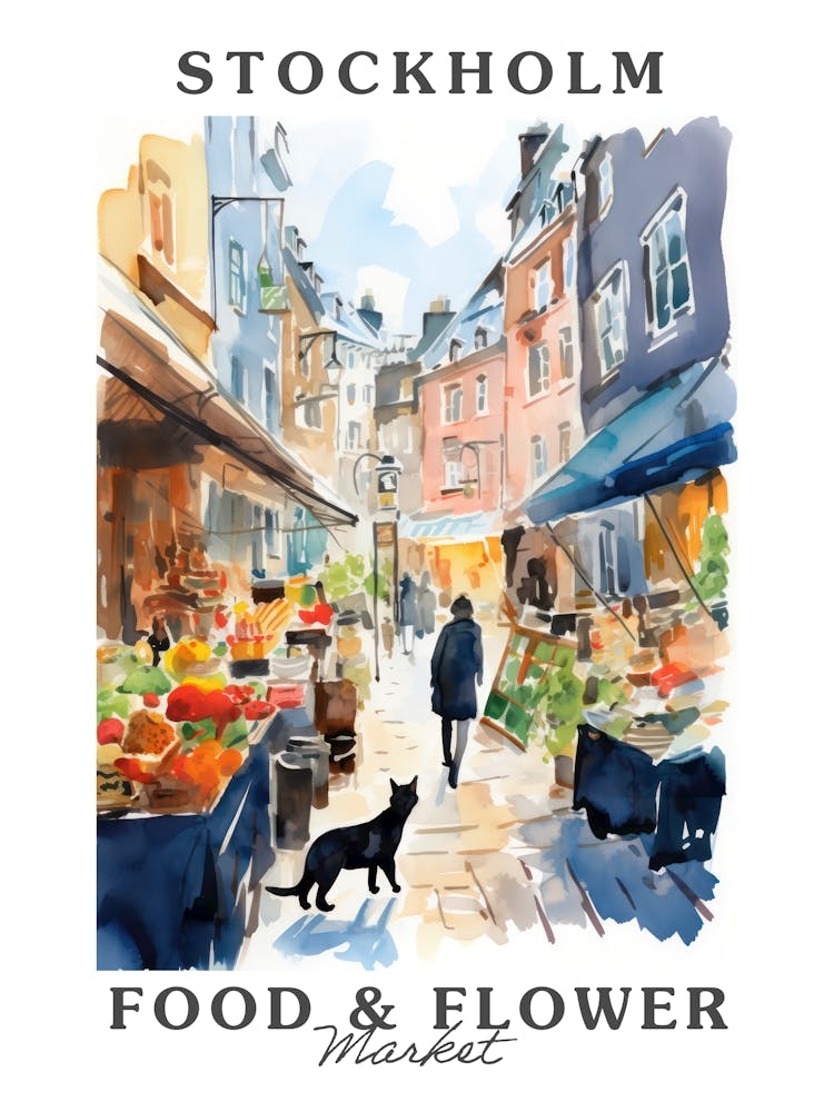 Food Market With Cats In Stockholm 4 Poster