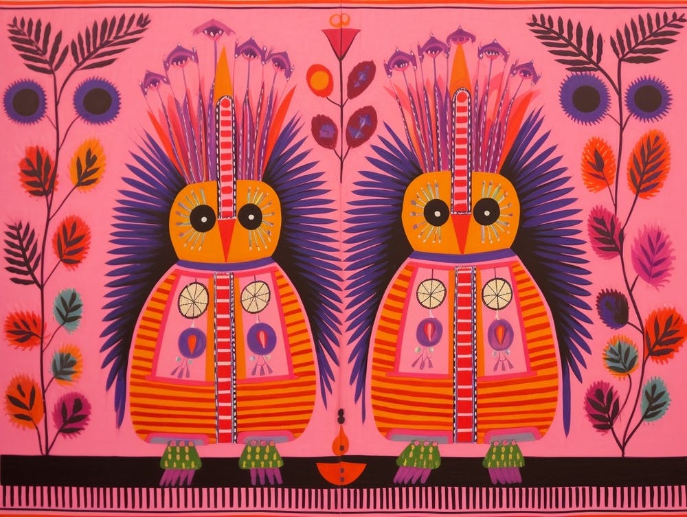 Porcupines Folk Style Animal Illustration