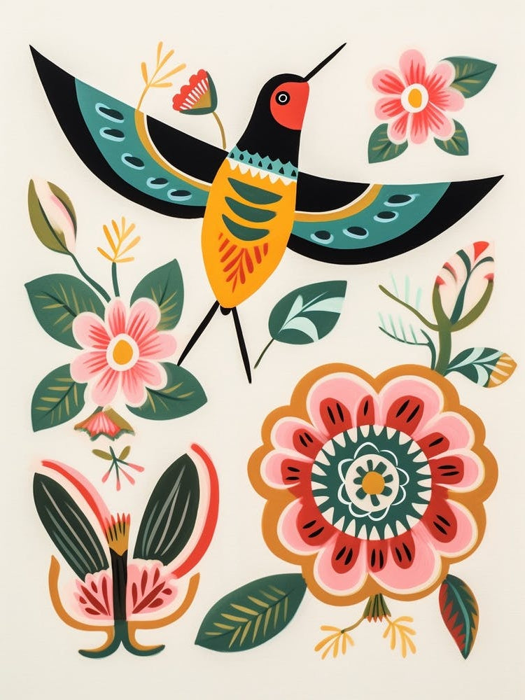 Folk Style Bird Painting Hummingbird 2
