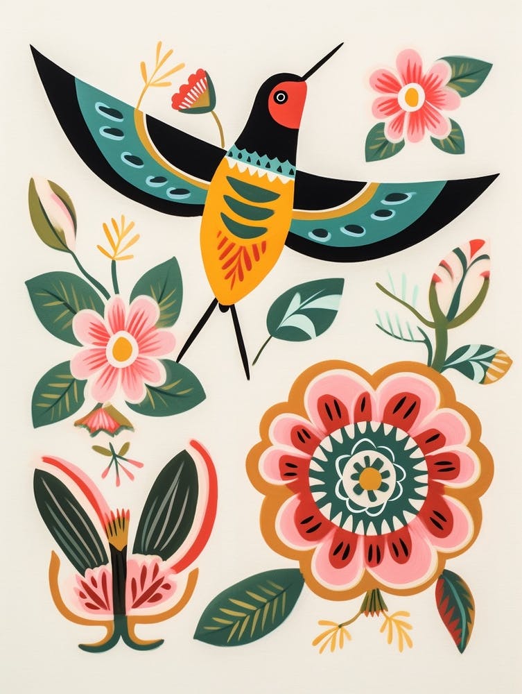 Folk Style Bird Painting Hummingbird 2