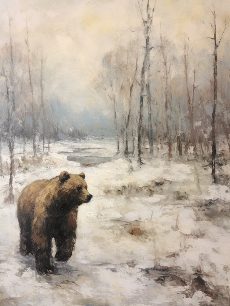 Vintage Winter Animal Painting Brown Bear 2