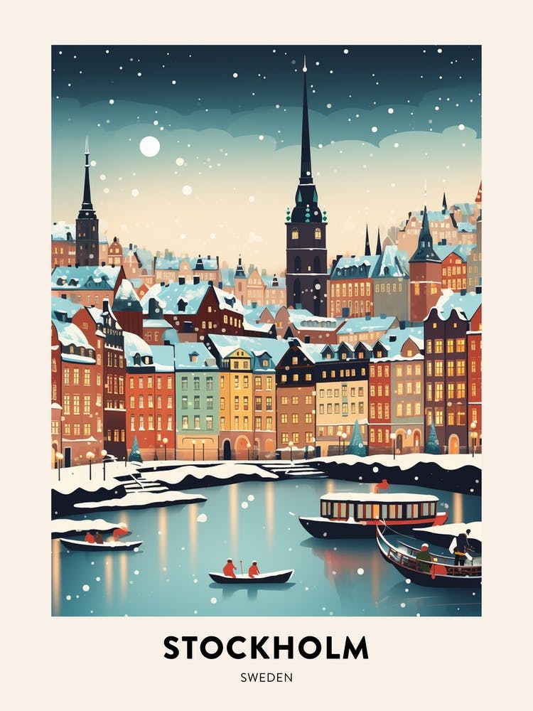 Winter Night  Travel Poster Stockholm Sweden 3