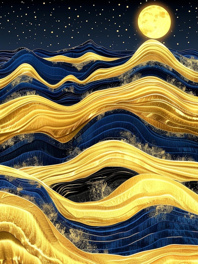 Golden Waves At Night