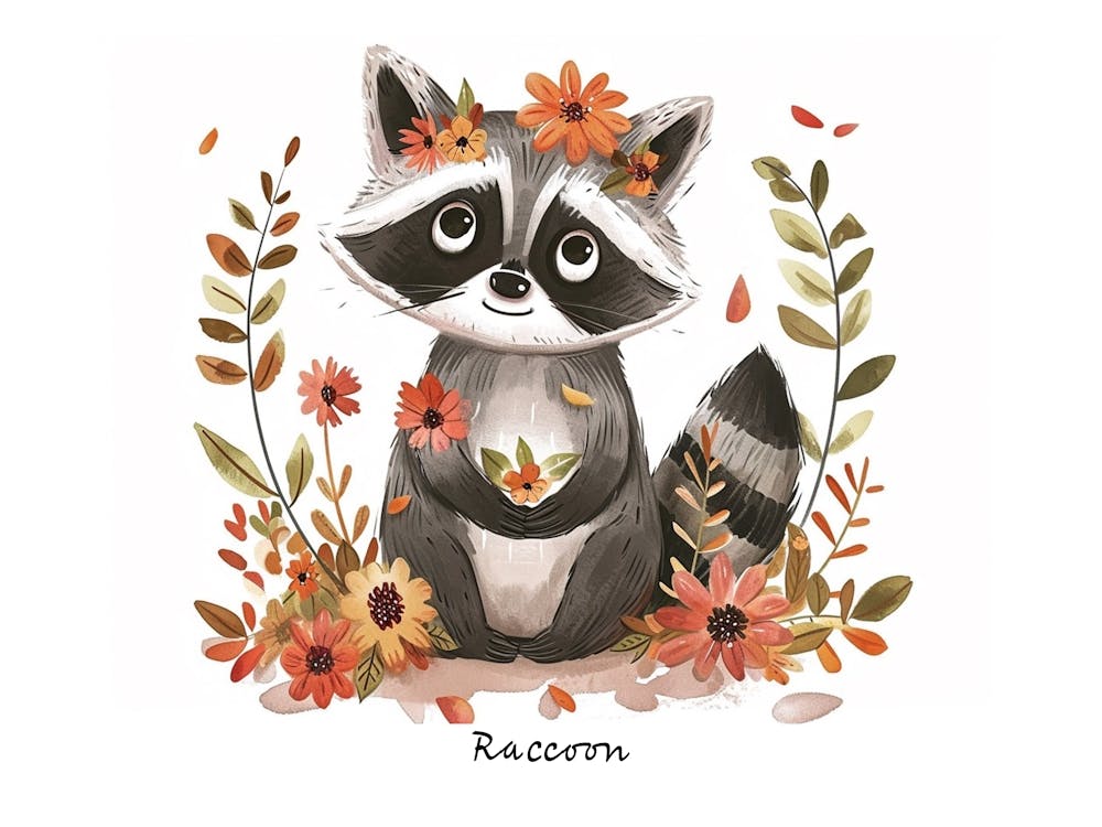 Little Floral Raccoon 2 Poster