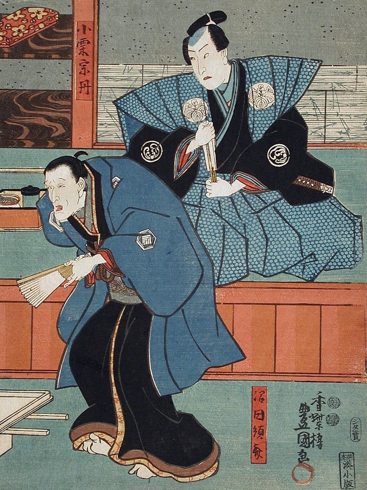 Actors Bandō Sajūrō I As Mumata Junsai, Bandō Takesaburō I As Oguri Sōtan By Utagawa Kunisada