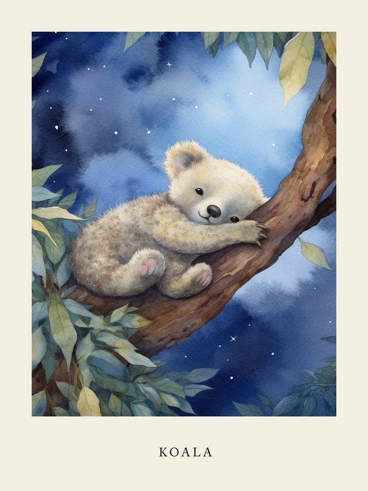 Baby Koala 2 Sleeping In The Clouds Nursery Poster