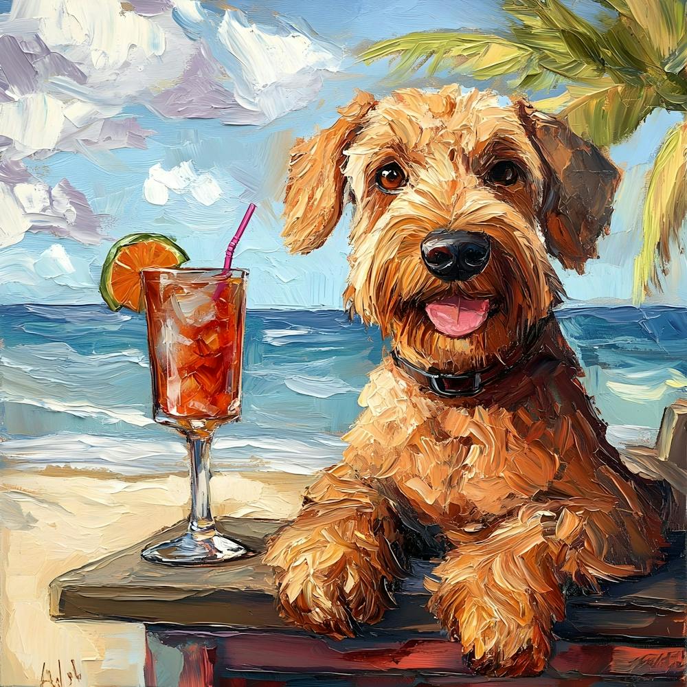 Chien au bar de la plage en acrylique